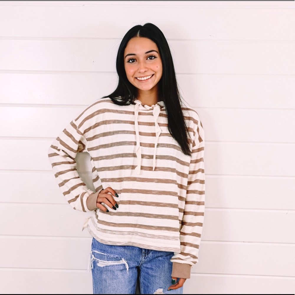 Drawstring striped hoodie